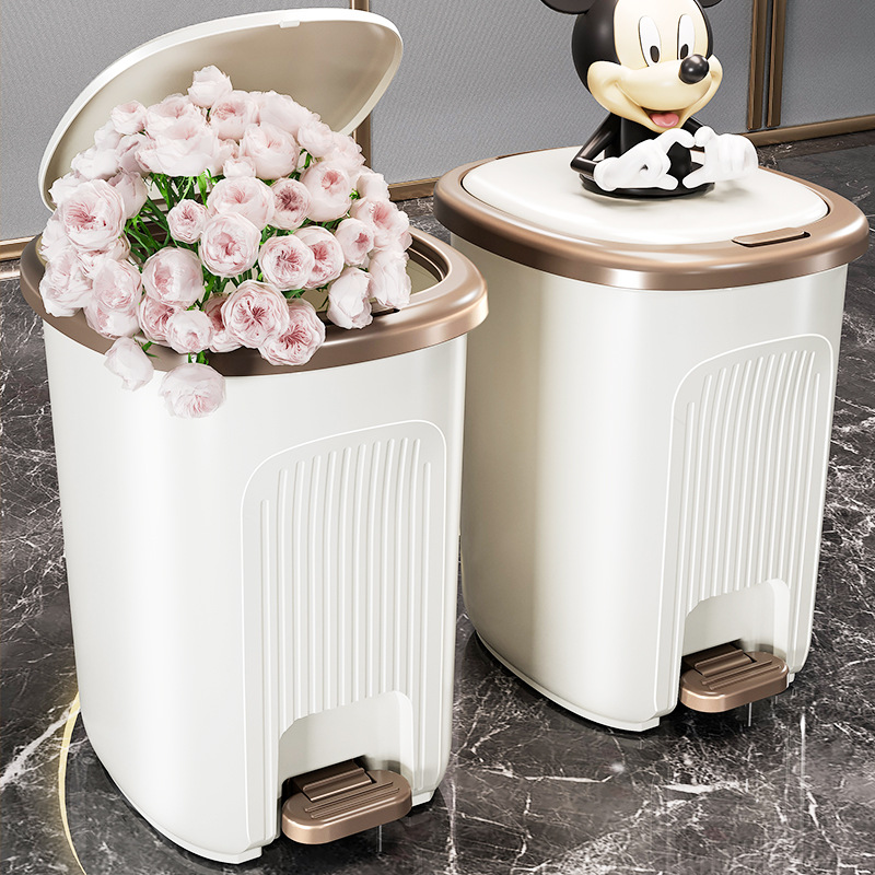 Trash Can Household Toilet Bathroom Large Large Capacity 2024 New Style Kitchen Living Room Office with Lid Foot Step