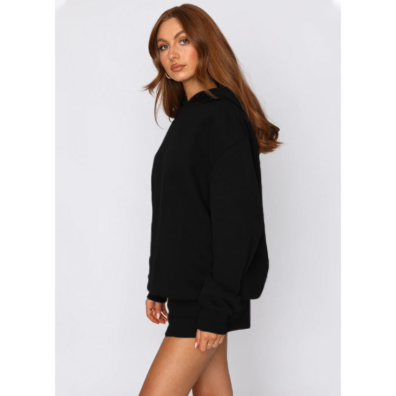 Autumn Winter Solid Color Hooded Pullover Long Sleeve Sweaters Women Clothing Shorts Suit
