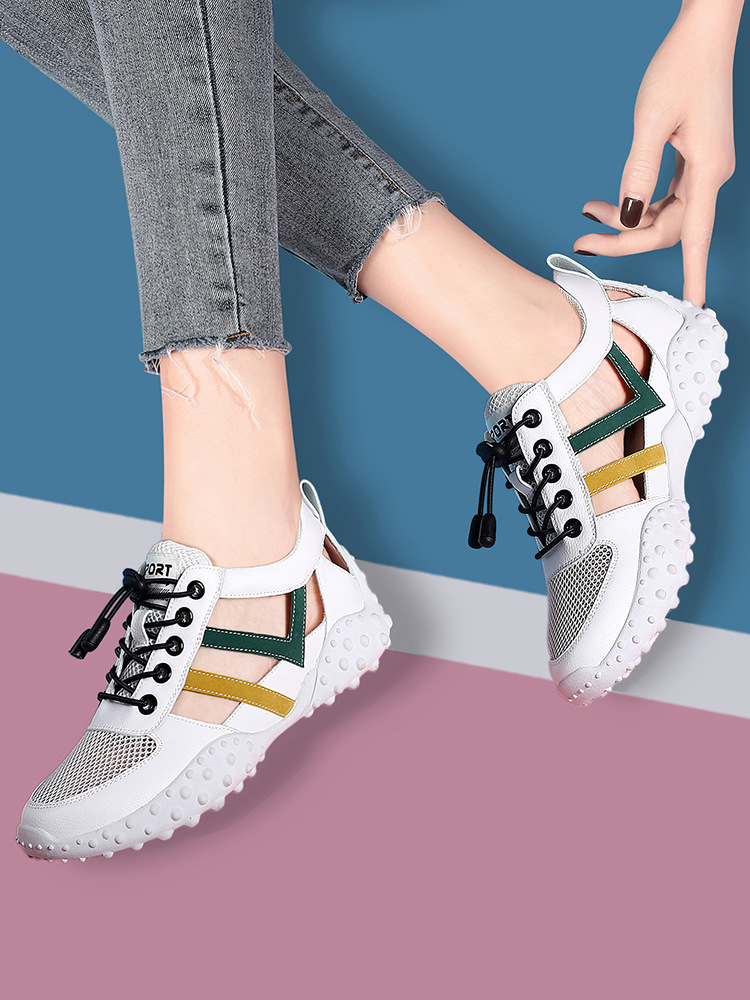 Sandal da mềm nữ bít mũi đế bằng chống trượt thoáng khí mùa xuân hè — LJ 58116 mét nâu rỗng, JST 1111 trắng xanh lá rỗng, LJ 1070 mặt lưới trắng, LJ 1062 rỗng trắng và đen chi tiết 4