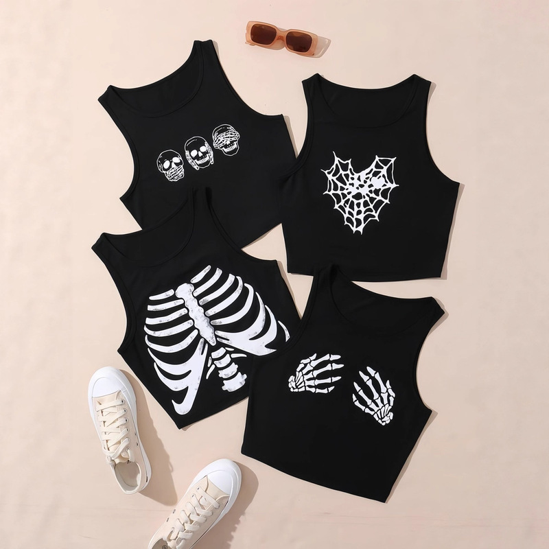 European and American Cross-Border Sexy Hip-Hop Style Skull Gothic Trendy Personalized Printed Tank Top