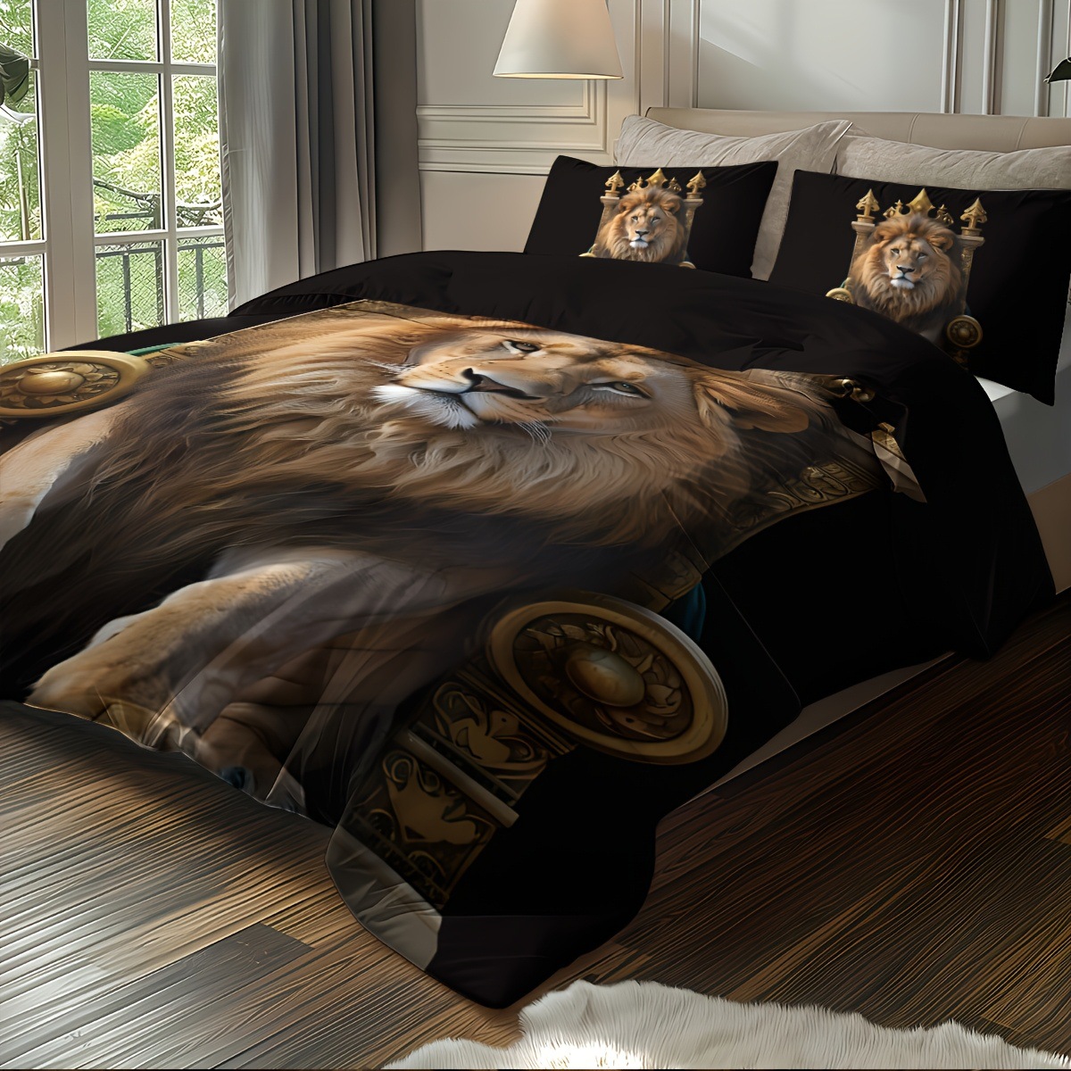 TEMU / JIT transfronterizo abrasivo textil doméstico impresión digital león colcha de cama Kit piel transpirable para diseñar
