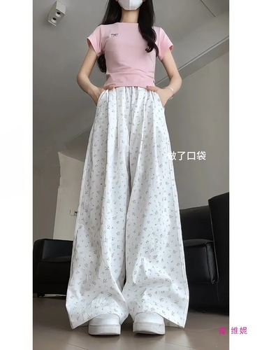 Vintage Casual Floral Yamamoto Pants for Women, 2025 Summer Collection: Lightweight, Flowy High-Waisted Straight-Leg Pants in a Relaxed, Oversized Wide-Leg Style