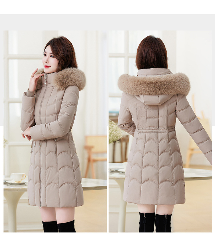 Women's Mid-length Down Jacket With Fur Collar Slim Fit Winter Coat_voghion.com