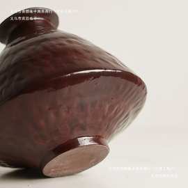 摆件居家样板间民宿红色陶瓷小花瓶怀旧装饰品复古怀旧大漆化妆土