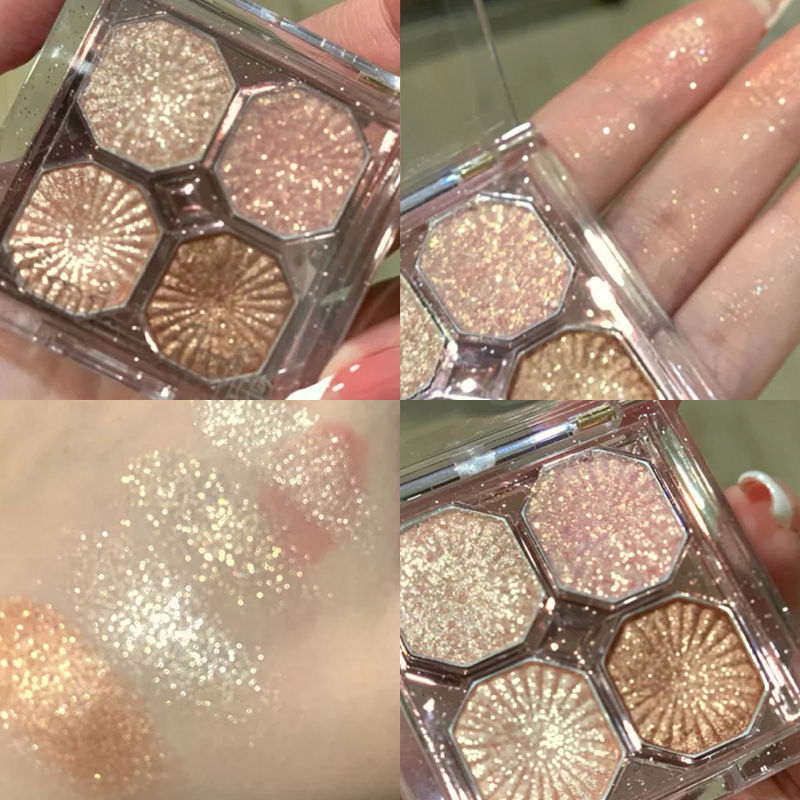 Gema brillante mini sombra de ojos de cuatro colores perla mate brillo lentejuelas estudiante barato portátil sombra de ojos placa sin maquillaje