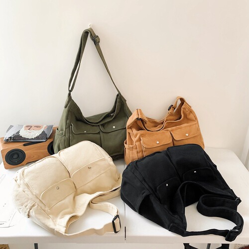 Workwear style crossbody bag men's ins one-shoulder canvas bag student class bag street large-capacity literary and casual bag