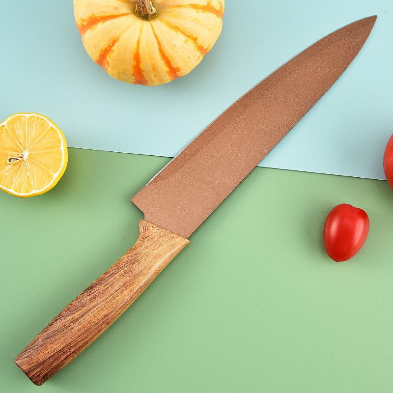 Fábrica de comercio exterior ligera de lujo mango de madera 6 piezas juegos de cuchillos de acero inoxidable cuchillo de cocina cuchillo de frutas