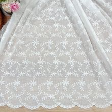 现货全棉满幅刺绣蕾丝布料fabric连衣裙童装绣花布白色服装面料