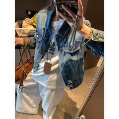 摩且 早秋新款 设计感重工水洗做旧宽松休闲牛仔外套全棉 MQ0650