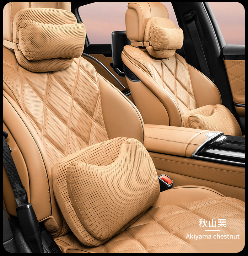 Cross-Border New Popular Car Headrest Perforated Suede Leather Neck Pillow Memory Foam Bio-Cotton Core Mother-In-Law Headrest Waist Support
