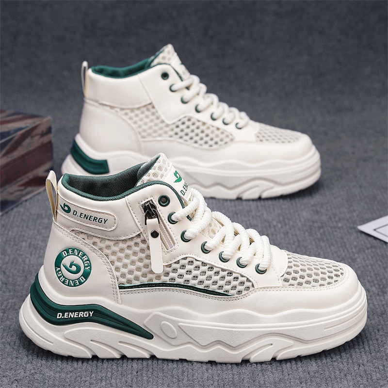 Tejido de malla personalizado primavera y verano nuevos zapatos casuales de moda de tacones planos versátiles diarios cómodos zapatos blancos transpirables para hombres