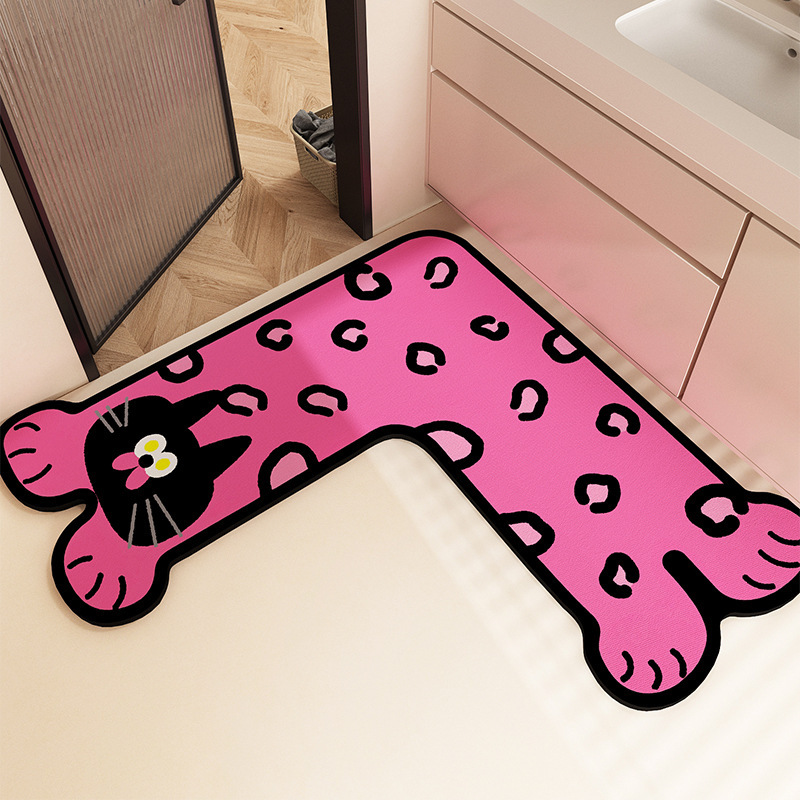 漫画かわいい子猫バスルームキッチン珪藻泥フロアマット調理テーブルコーナーL字型吸収性マット汚れ防止と防塵|undefined