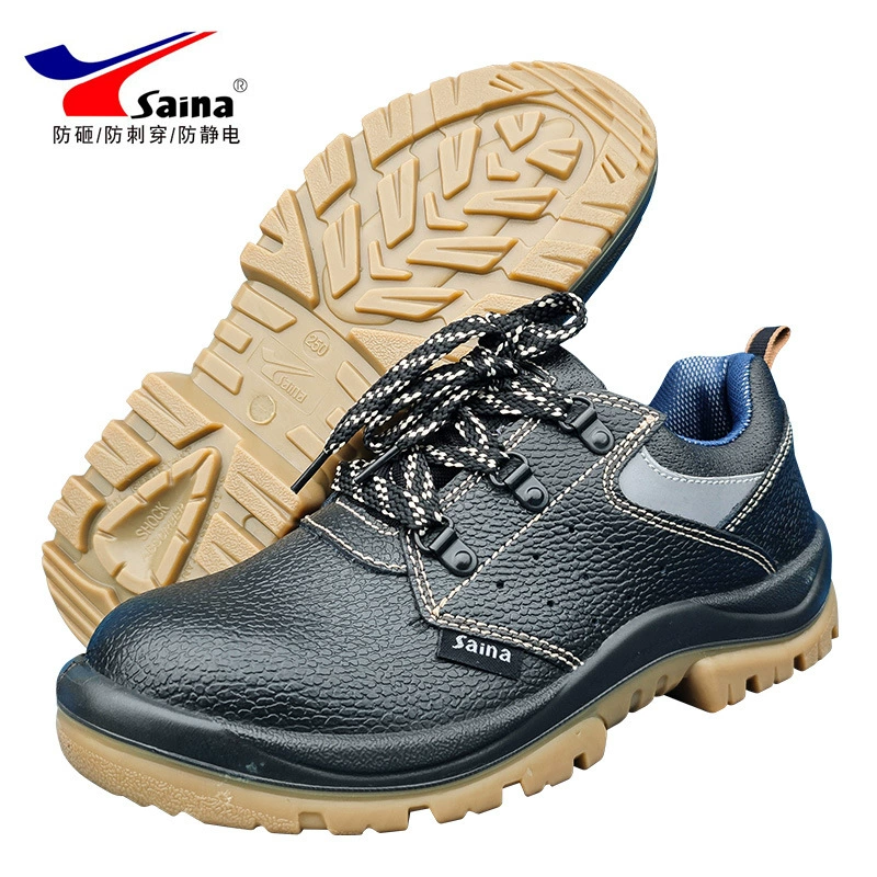 Защитные ботинки Saina 0551 с резиновой подошвой, противоскользящие, износостойкие, ударопрочные, антипрокольные, антистатические, из натуральной воловьей кожи.