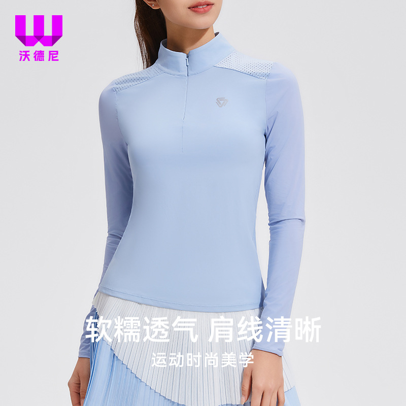 Mangas largas de cuello de mujer velocidad seco uniformes de golf medio cremallera correr deporte al aire libre mangas largas de verano agujero de ventilación solapa