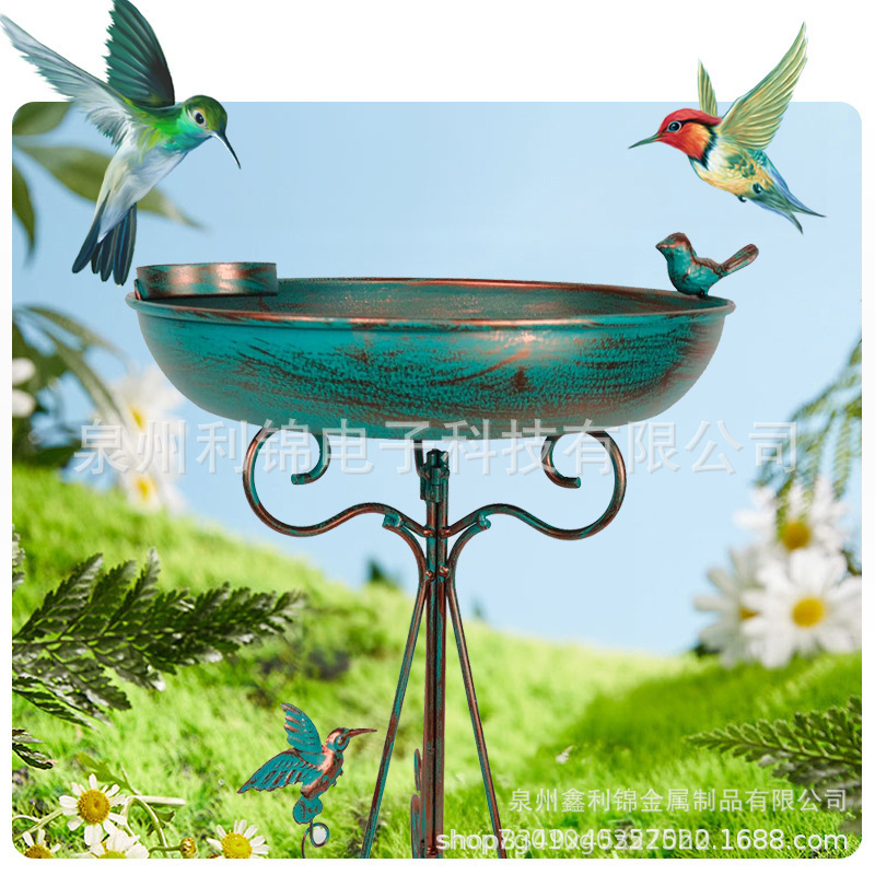 跨境birdbath金属铁艺鸟浴盆喂鸟器户外花园林庭院草坪装饰品摆件|undefined