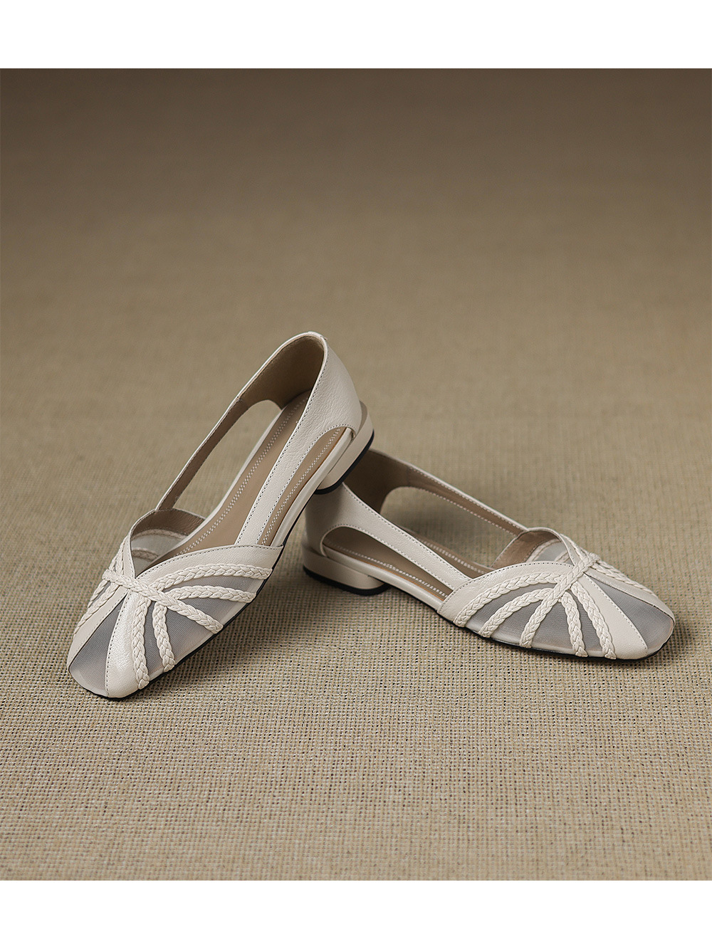 Sandal nữ da cừu mũi kín đế bệt phối lưới thoáng khí — đen chi tiết 14