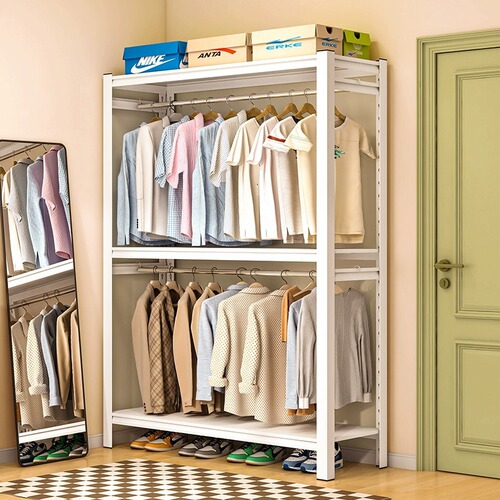 Inflammable shelf clothing rod shelf wardrobe rental clothes rack hat rack free assembly clothing rod drying rod