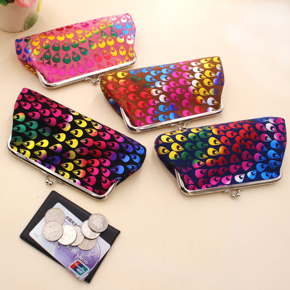 2021新款义乌零钱包批发七彩孔雀羽毛绒布复古零钱包女士手拿小包|ms