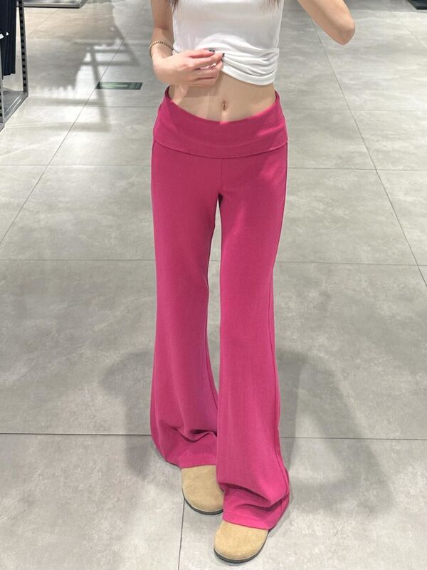 Rose Pink Ice Silk Nude Micro-Flared Yoga Pants for Women 2025 Summer Thin Small High-Waist Slimming Cloud Pants
