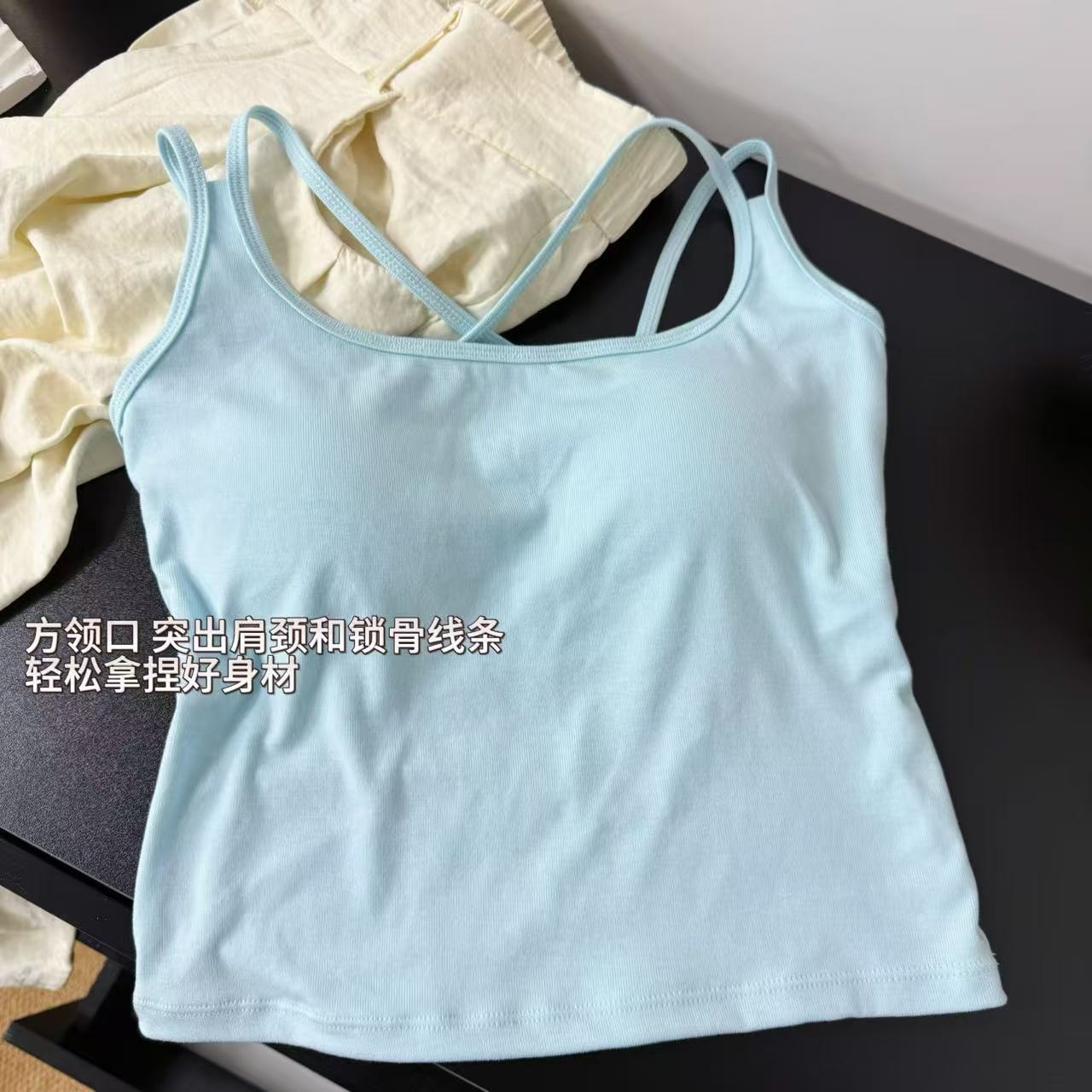 1169夏季纯欲风辣妹吊带带胸垫束腰显瘦细肩带交叉百搭纯色女背心