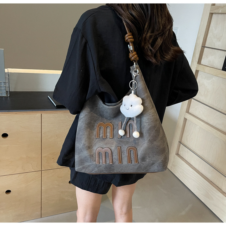 Túi tote nữ phong cách cổ điển dung tích lớn đeo chéo đi làm — Màu trà đen chi tiết 5