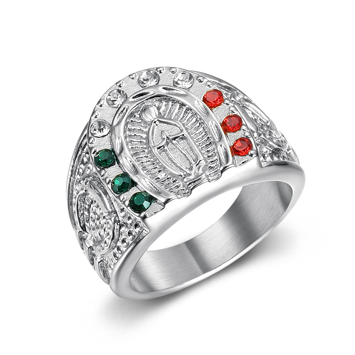 Color Block Pattern Men's Gender Inlay Design Hip-Hop Color Block Titanium Steel Inlay Rhinestones Men's Rings