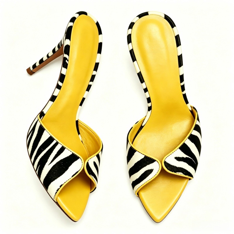 欧美斑马纹马毛时装凉鞋V型露趾细跟凉拖辣妹Zebra Party Sandals
