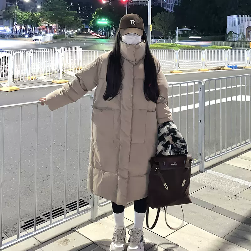 实拍2025秋冬新款韩版宽松大码女装中长款保暖加厚收腰棉服外套