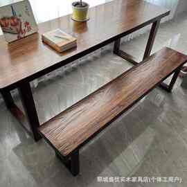 新中式老榆木大板桌家用餐桌吧台工作台办公学习电脑桌实木长条桌