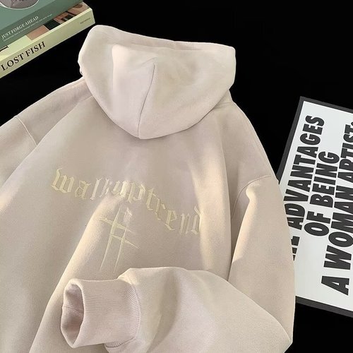 Autumn and winter heavyweight suede velvet hoodie men's trendy vintage American-style oversized loose fleece-lined hooded jacket