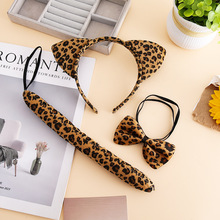 卡通豹纹发箍头饰毛绒猫耳朵发箍动物耳朵发箍万圣节舞会节日发箍