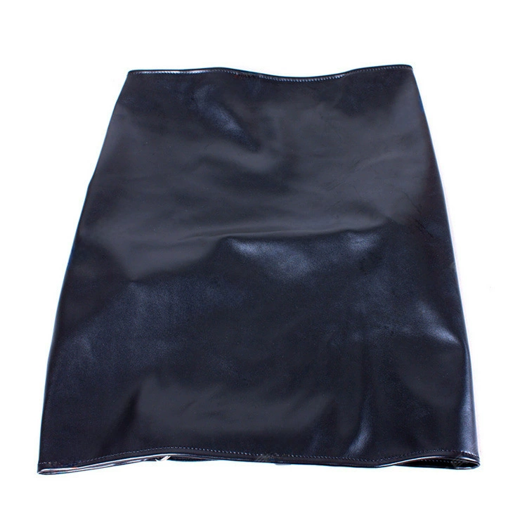 艾斯乐 Black polyurethane sexy mini-skirt, skirt, hip-accented