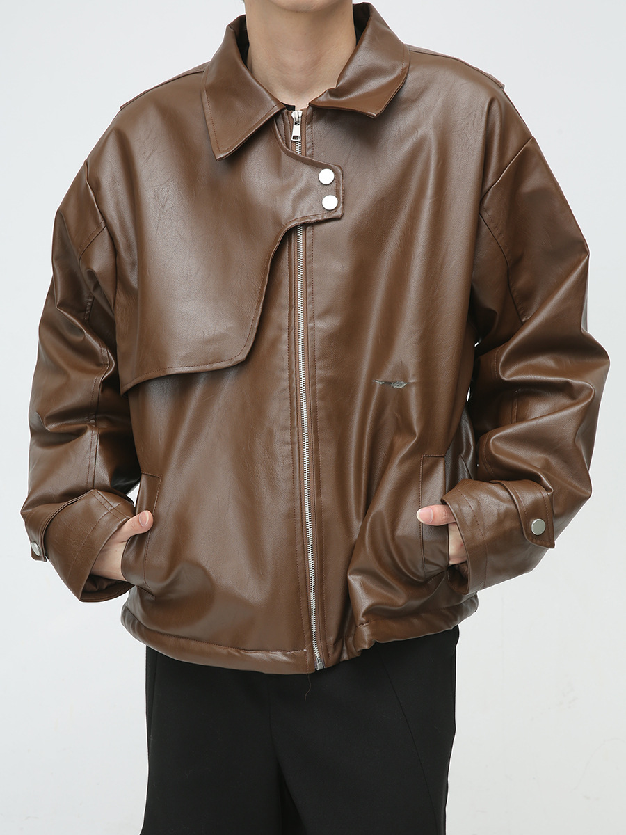 Mtlclothes ropa de Hombre | 2023 Otoño e Invierno nuevo americano retro motocicleta acolchado abrigo cuero para hombres