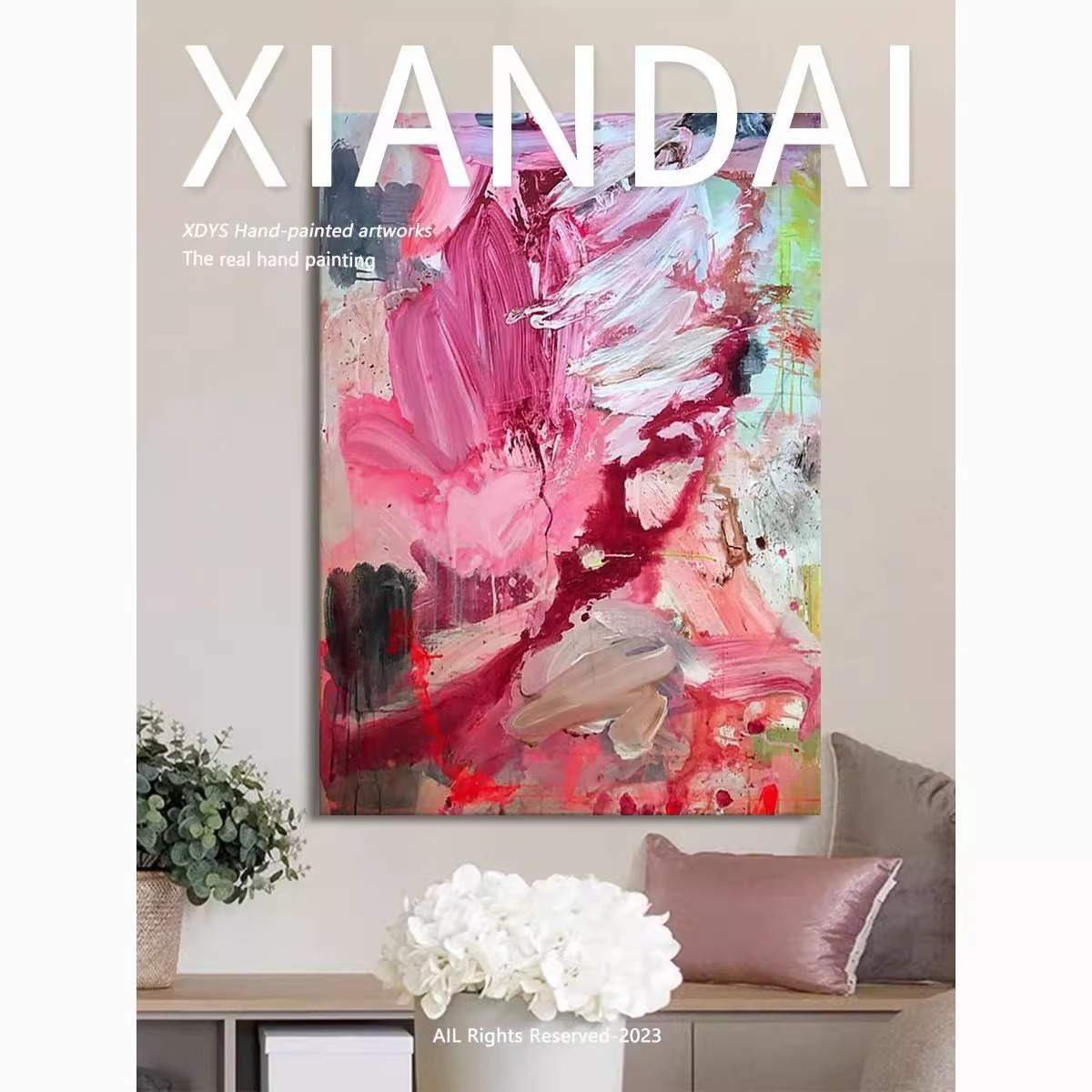 Frameless Painting Solid Wood Inner Frame Modern Simple Abstract Hanging Painting Living Room Large Decorative Painting Entrance Bedroom Pink Mural