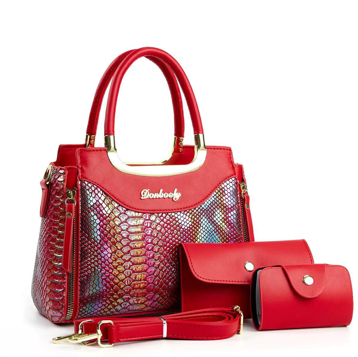 Bolsa de tres piezas, bolso de mano de temperamento casual, textura de cocodrilo, bolso de hombro, bolso de mochila universal, bolso de mano