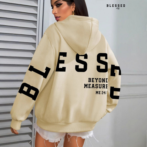 Ocode Bsed Hooded Sweatshirt with Blessing Letter Print, Casual Long-Sleeve Pocket Drawstring Hooded Sweatshirt