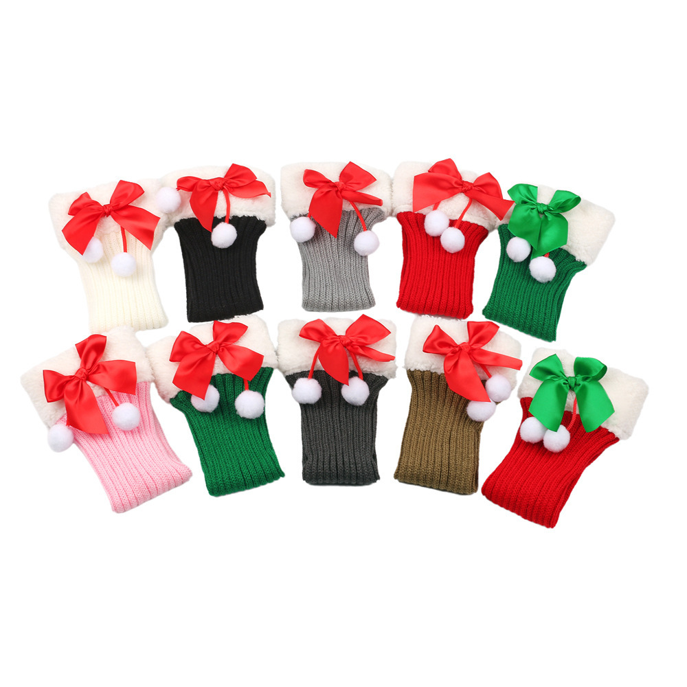 Filato con nodo a farfalla con calze di Natale di peluche per donna, calzini caldi in pile lavorato a maglia, protezioni per le gambe, calzini di lana per la bocca_voghion.com