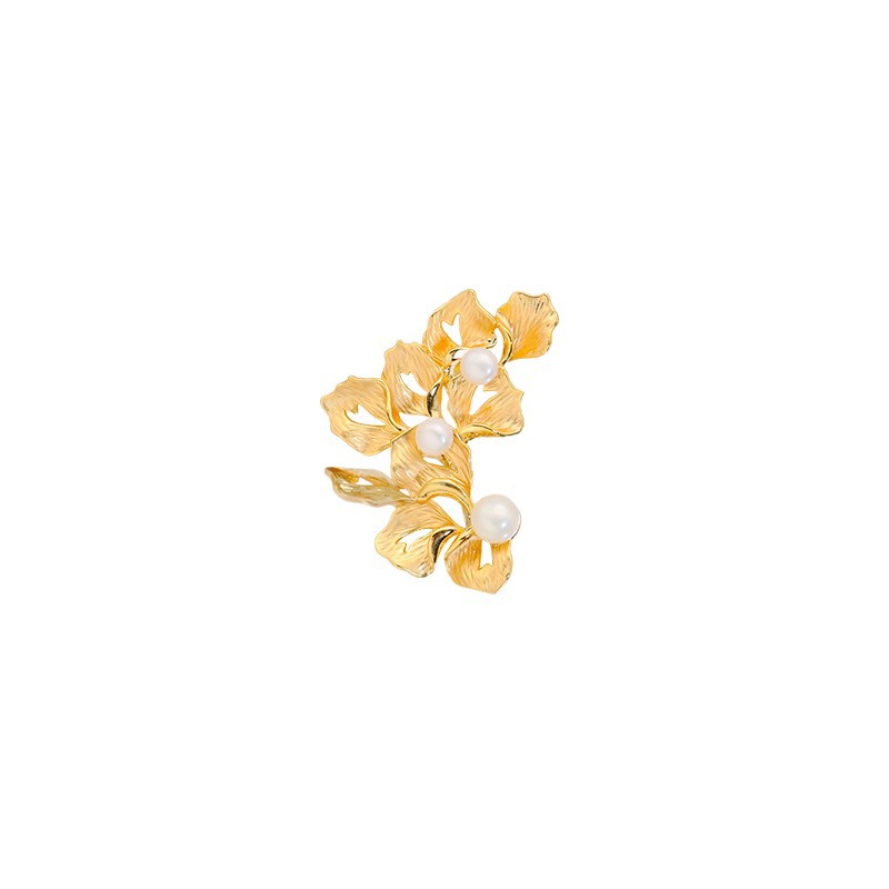 Nueva perla natural broche de la vendimia alto sentido metal viento romper hojas ramillete mosaico pin 18K oro image 5