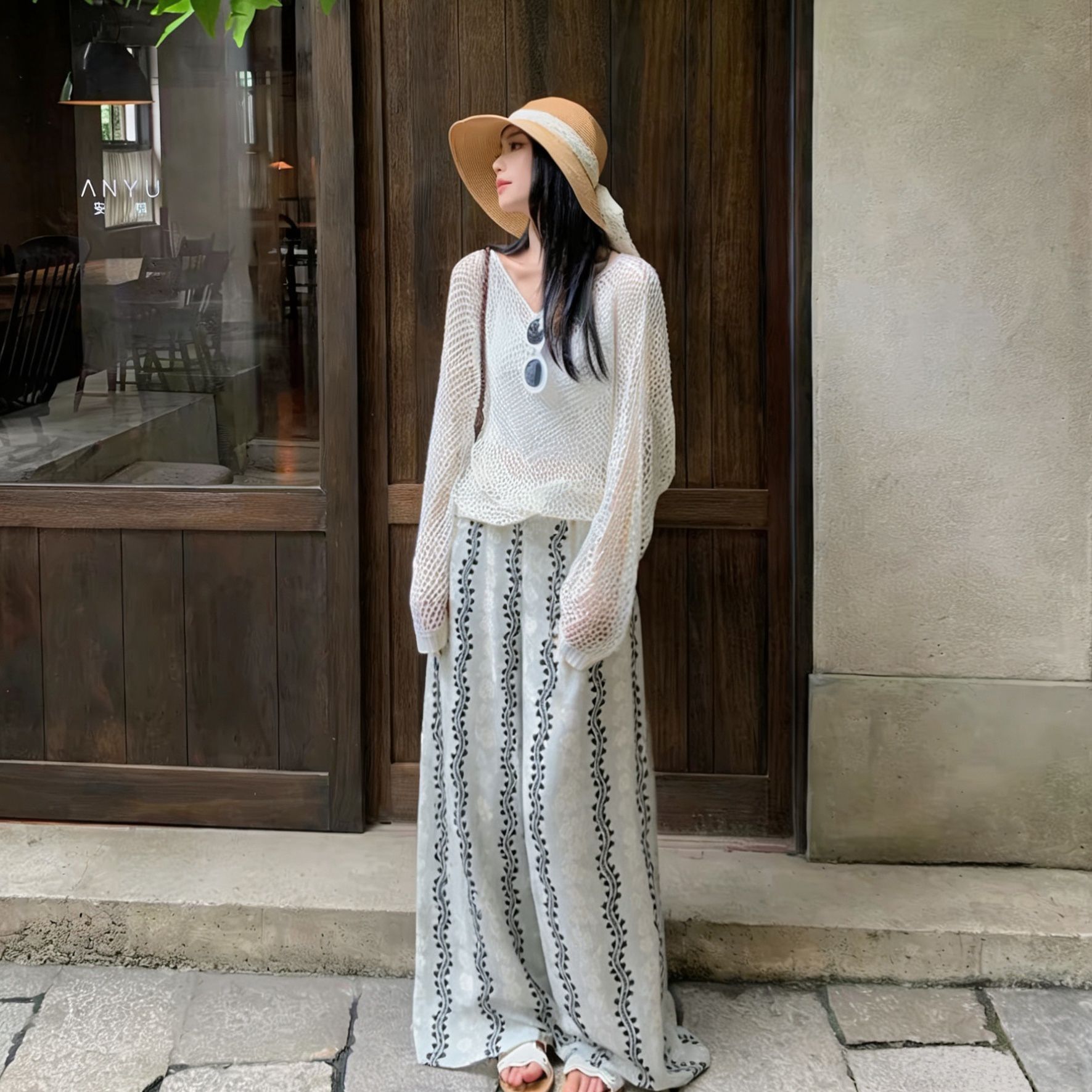 Pantalones de pijama de seda de algodón Pantalones de pierna ancha de seda de algodón fino para mujer