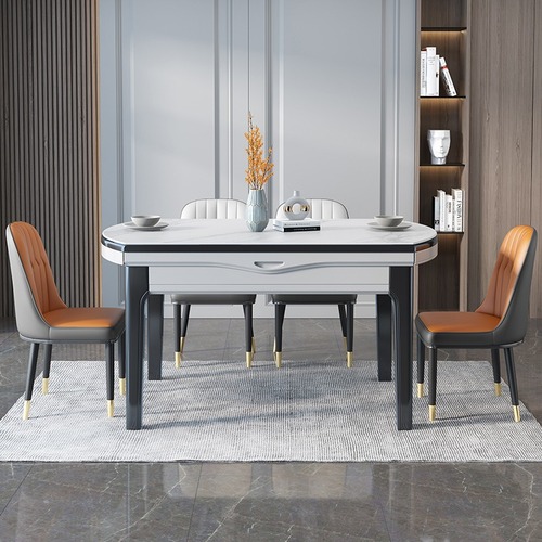 Light luxury slate dining table and chair combination, modern and simple retractable and foldable solid wood square and round dual-purpose restaurant dining table