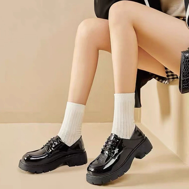 Мокасины из воловьей кожи, женские мягкие весенне-осенние кожаные туфли на толстой подошве в стиле преппи, черные однослойные туфли на массивном каблуке 2023-2