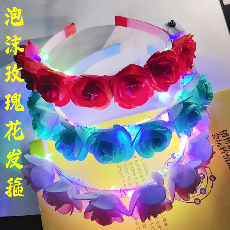 Nuevos niños luminosos, dulces y encantadores, diademas de flores de simulación transfronterizas europeas y americanas, venta caliente de puestos cuadrados de conciertos