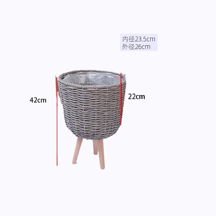 Piso de La Flor soporte de madera pierna piso flor soporte tejida flor olla sala de estar balcón decoración flor cesta paja tejido piso soporte