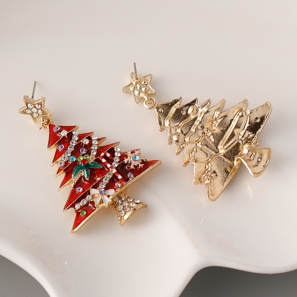Christmas tree earrings for women niche design fashionable exquisite Christmas earrings alloy oil drop diamond high end earrings_voghion.com