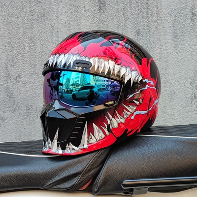 Motosiklet dəbilqələri – Half Helmet, Bluetooth All Year Round - m-red-fantasy-flame-color-plated