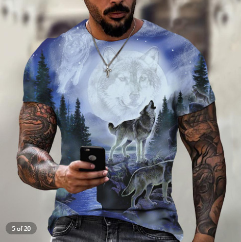 Primavera comercio exterior transfronterizo nuevos hombres europeos y americanos ocio deportes moda 3D degradado manga corta cuello redondo camiseta hombres