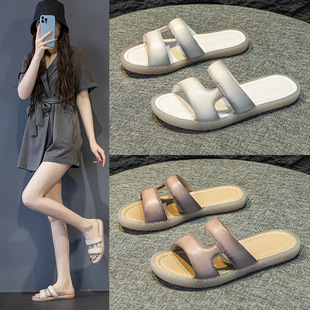 First-Layer Cowhide Women's Flats Summer Outer Wear Breathable Pure Color Casual Mom Sandals Jelly-Soled Shoes
