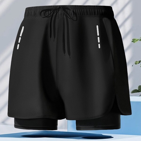 Explosive Swimming Trunks Sports Trunks Double Layer Men's Running Sports Fitness Anti-embarrassment Loose Beach Trunks Swimming Trunks