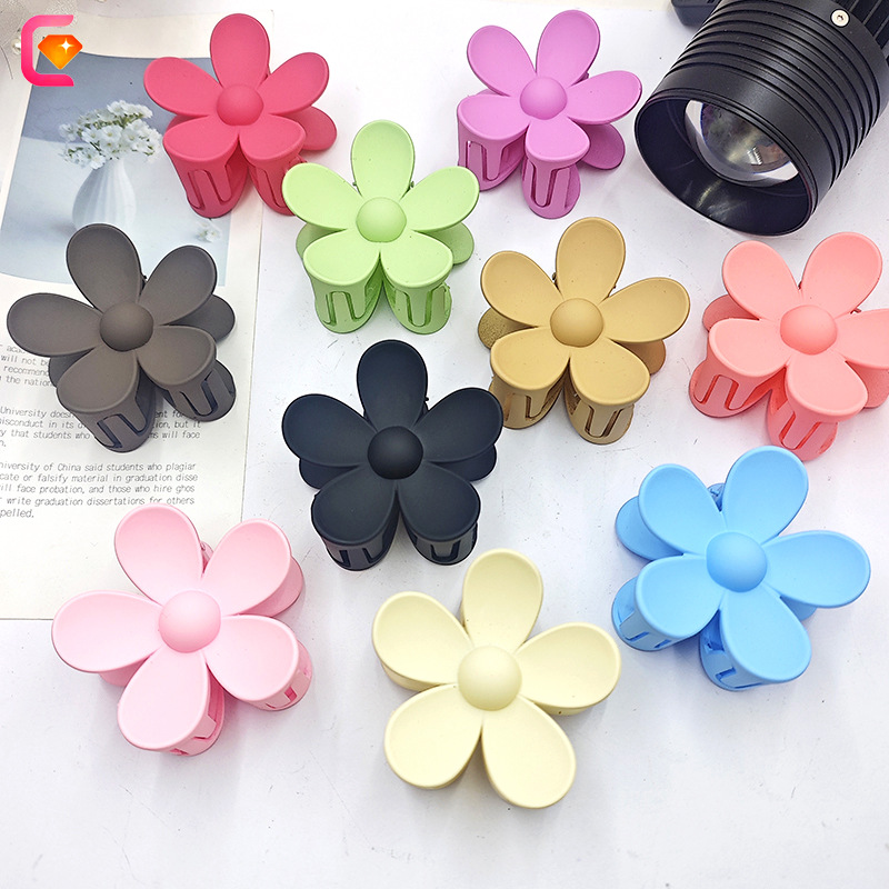 亚马逊爆款发夹磨砂花朵抓夹五瓣花太阳花发抓洗澡盘发鲨鱼夹发饰