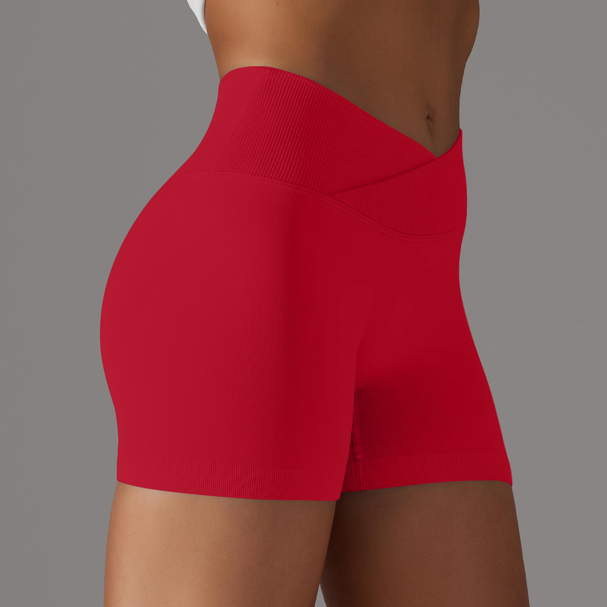 Pantalones de cintura cruzada para mujeres, pantalones cortos de cintura alta elásticos, pantalones de entrenamiento para correr, pantalones deportivos ajustados sin costuras